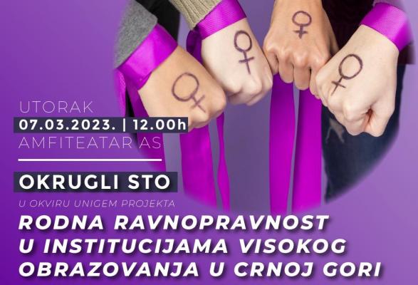 Okrugli sto „Rodna ravnopravnost u institucijama visokog obrazovanja u Crnoj Gori“